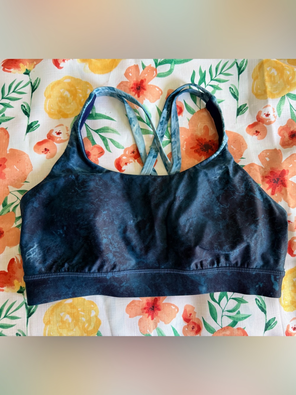 lululemon athletica Navy Black Marble Crossover-Strap Sports Bra